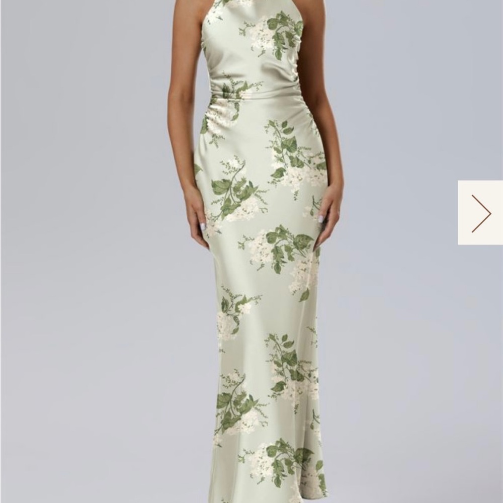 Green Halter Floral Neck Maxi Dress for Wedding Guests / Bridesmaid